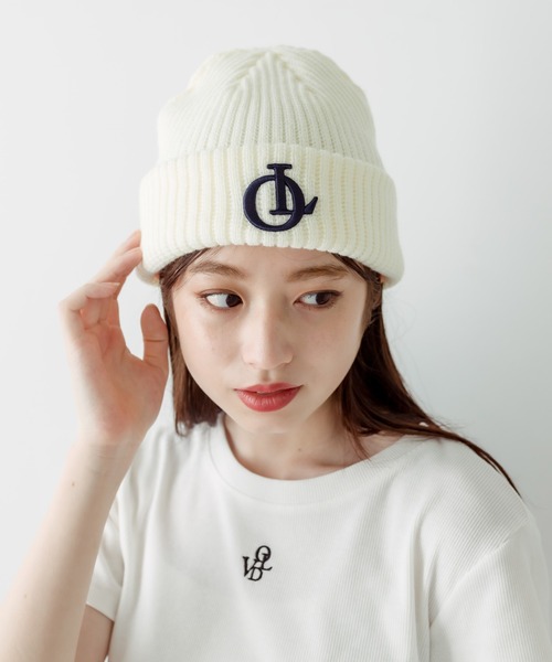 OLIVE des OLIVE（オリーブデオリーブ）の「刺繍入りニットキャップ　1032150010（ニットキャップ/ビーニー・レディース・アイボリー/ネイビー/ライトグレー/ピンク/ブラック・FREE）」の7枚目の写真