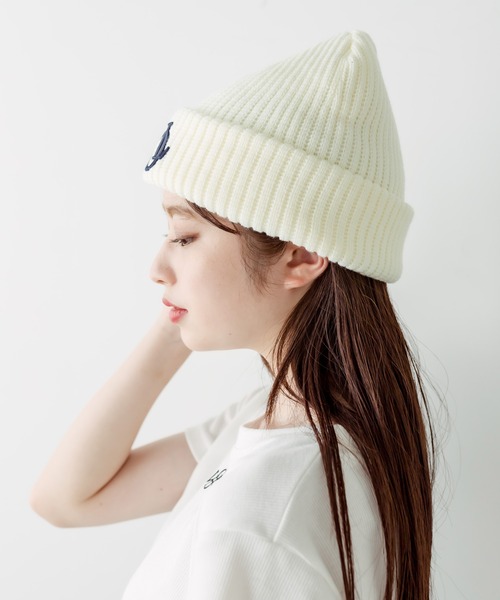 OLIVE des OLIVE（オリーブデオリーブ）の「刺繍入りニットキャップ　1032150010（ニットキャップ/ビーニー・レディース・アイボリー/ネイビー/ライトグレー/ピンク/ブラック・FREE）」の8枚目の写真