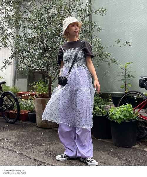 CIAOPANIC（チャオパニック）の「フラワープリントチュールキャミワンピース（ワンピース・レディース・ホワイト/ベージュ・FREE）」の3枚目の写真