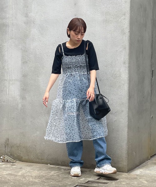 CIAOPANIC（チャオパニック）の「フラワープリントチュールキャミワンピース（ワンピース・レディース・ホワイト/ベージュ・FREE）」の10枚目の写真