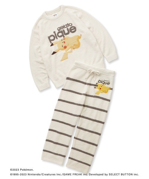 gelato pique(ジェラートピケ)の「【ポケモンスリープ】【メンズ】ベビモコジャガードプルオーバー&ロングパンツセット(ルームウェア/パジャマ・メンズ・アイボリー/ネイビー・MEDIUM/LARGE)」の3枚目の写真