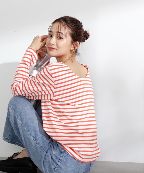 N.(N. Natural Beauty Basic)(エヌエヌナチュラルビューティーベーシック)の「◆バスクボーダーロンT(Tシャツ/カットソー・レディース・イエロー/オレンジ/ブルー・MEDIUM)」の12枚目の写真