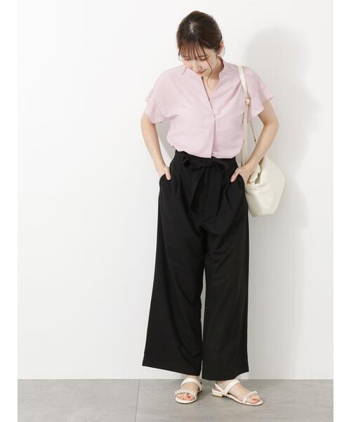 Te chichi TERRASSE(テチチテラス)の「ウエストリボンワイドパンツ(その他パンツ・レディース・ブラック/グリーン/モカ/ベージュ・F)」の14枚目の写真