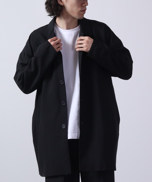 FUNALIVE(ファンアライブ)の「Big shirt collar coat / ビッグシャツステンカラーコート unisex(ステンカラーコート・メンズ・キャメル/チャコール/ネイビー/ブラック/ブルーグリーン/杢グレー・LL/L/M)」の8枚目の写真