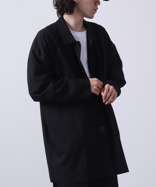 FUNALIVE(ファンアライブ)の「Big shirt collar coat / ビッグシャツステンカラーコート unisex(ステンカラーコート・メンズ・キャメル/チャコール/ネイビー/ブラック/ブルーグリーン/杢グレー・LL/L/M)」の9枚目の写真