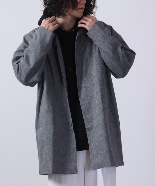 FUNALIVE(ファンアライブ)の「Big shirt collar coat / ビッグシャツステンカラーコート unisex(ステンカラーコート・メンズ・キャメル/チャコール/ネイビー/ブラック/ブルーグリーン/杢グレー・LL/L/M)」の21枚目の写真