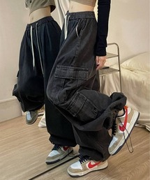 DEVICE | ミリタリー サイドポケット バルーン シルエット ワイドデニム カーゴパンツ(カーゴパンツ)