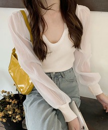シフォン切り替えリブニット