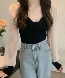 シフォン切り替えリブニット