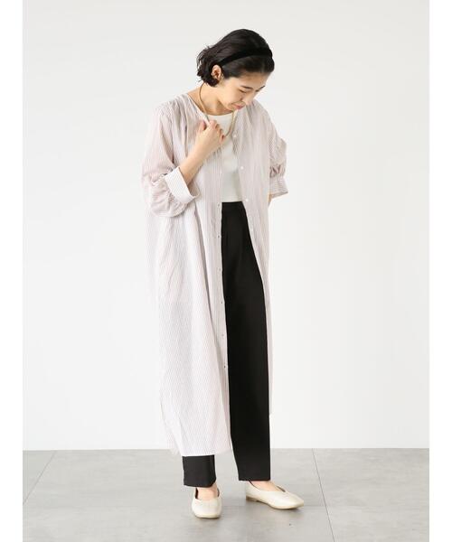 Lugnoncure（ルノンキュール）の「ストライプVネックシャツワンピース（ワンピース・レディース・ベージュ/パープル/ネイビー・F）」の9枚目の写真