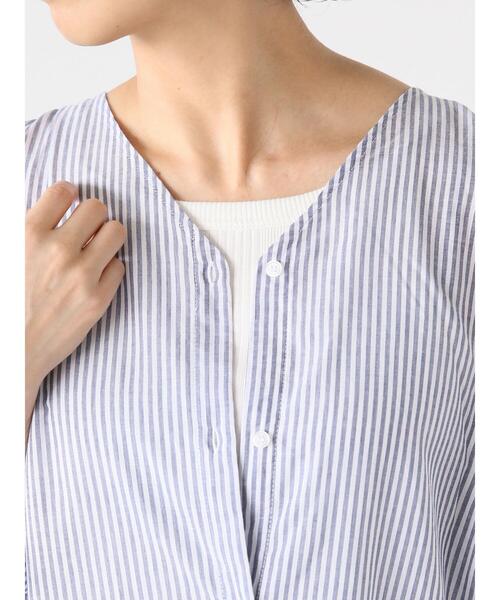 Lugnoncure（ルノンキュール）の「ストライプVネックシャツワンピース（ワンピース・レディース・ベージュ/パープル/ネイビー・F）」の12枚目の写真