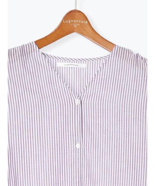 Lugnoncure（ルノンキュール）の「ストライプVネックシャツワンピース（ワンピース・レディース・ベージュ/パープル/ネイビー・F）」の17枚目の写真