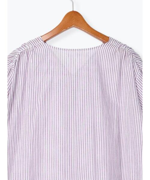 Lugnoncure（ルノンキュール）の「ストライプVネックシャツワンピース（ワンピース・レディース・ベージュ/パープル/ネイビー・F）」の20枚目の写真