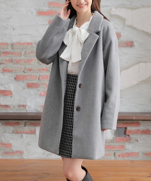 Honeys(ハニーズ)の「テーラードコート(チェスターコート・レディース・スモークピンク/ベージュ/ブラウン系その他/杢グレー/ブラック/アイボリー・L/M/LL/S)」の4枚目の写真