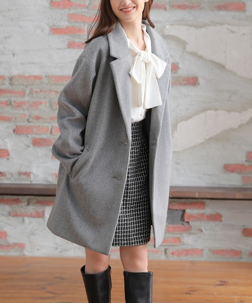 Honeys(ハニーズ)の「テーラードコート(チェスターコート・レディース・スモークピンク/ベージュ/ブラウン系その他/杢グレー/ブラック/アイボリー・L/M/LL/S)」の17枚目の写真