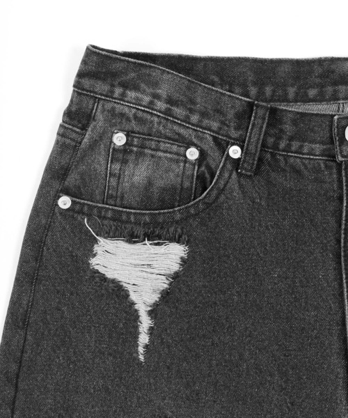 Figments(フィグメンツ)の「スーパーデストロイワイドデニムパンツ(デニムパンツ・レディース・ブラック/ライトブルー・MEDIUM/LARGE/SMALL)」の5枚目の写真