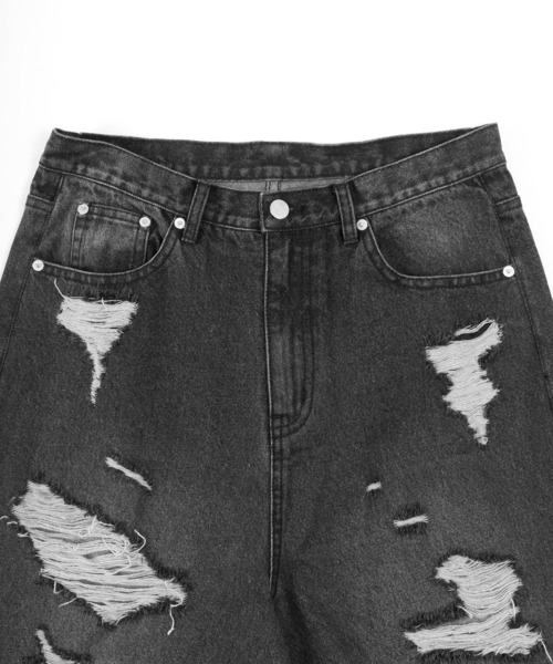 Figments(フィグメンツ)の「スーパーデストロイワイドデニムパンツ(デニムパンツ・レディース・ブラック/ライトブルー・MEDIUM/LARGE/SMALL)」の7枚目の写真