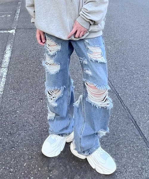 Figments(フィグメンツ)の「スーパーデストロイワイドデニムパンツ(デニムパンツ・レディース・ブラック/ライトブルー・MEDIUM/LARGE/SMALL)」の12枚目の写真