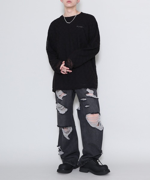 Figments(フィグメンツ)の「スーパーデストロイワイドデニムパンツ(デニムパンツ・レディース・ブラック/ライトブルー・MEDIUM/LARGE/SMALL)」の14枚目の写真