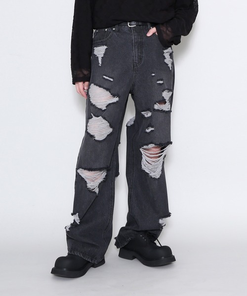 Figments(フィグメンツ)の「スーパーデストロイワイドデニムパンツ(デニムパンツ・レディース・ブラック/ライトブルー・MEDIUM/LARGE/SMALL)」の15枚目の写真