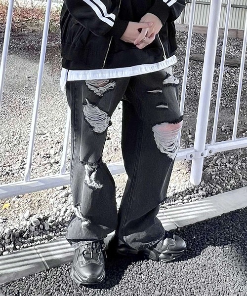 Figments(フィグメンツ)の「スーパーデストロイワイドデニムパンツ(デニムパンツ・レディース・ブラック/ライトブルー・MEDIUM/LARGE/SMALL)」の21枚目の写真