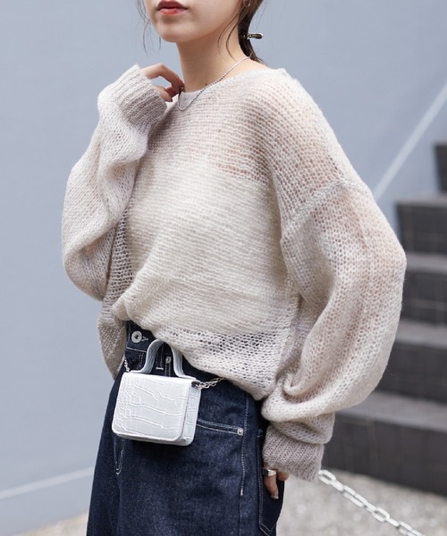 COLONY 2139(コロニートゥーワンスリーナイン)の「WEB・一部店舗限定 /メッシュ編ニットプルオーバー(ニット/セーター・レディース・オフホワイト/グレー/ピンク/アイボリー/ミント/チャコールグレー・FREE)」の4枚目の写真