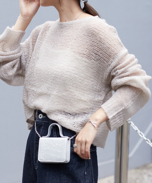 COLONY 2139(コロニートゥーワンスリーナイン)の「WEB・一部店舗限定 /メッシュ編ニットプルオーバー(ニット/セーター・レディース・オフホワイト/グレー/ピンク/アイボリー/ミント/チャコールグレー・FREE)」の9枚目の写真