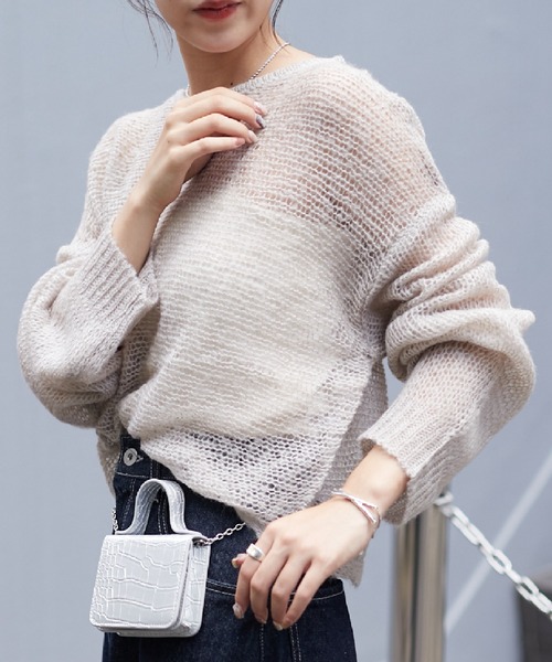 COLONY 2139(コロニートゥーワンスリーナイン)の「WEB・一部店舗限定 /メッシュ編ニットプルオーバー(ニット/セーター・レディース・オフホワイト/グレー/ピンク/アイボリー/ミント/チャコールグレー・FREE)」の7枚目の写真