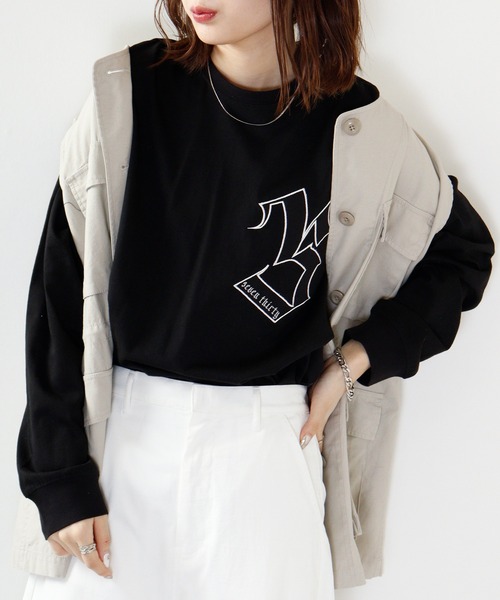 RE730(アールイーセブンサーティー)の「RE730 ドロップショルダー 刺繍ビッグロンT(Tシャツ/カットソー・メンズ・ブラック/ホワイト・L/M/XL)」の9枚目の写真