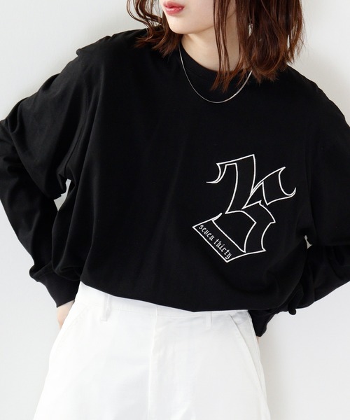 RE730(アールイーセブンサーティー)の「RE730 ドロップショルダー 刺繍ビッグロンT(Tシャツ/カットソー・メンズ・ブラック/ホワイト・L/M/XL)」の10枚目の写真