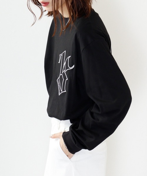 RE730(アールイーセブンサーティー)の「RE730 ドロップショルダー 刺繍ビッグロンT(Tシャツ/カットソー・メンズ・ブラック/ホワイト・L/M/XL)」の12枚目の写真