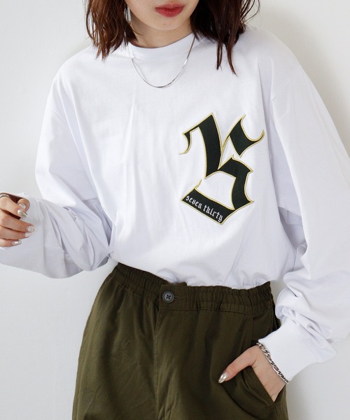 RE730(アールイーセブンサーティー)の「RE730 ドロップショルダー 刺繍ビッグロンT(Tシャツ/カットソー・メンズ・ブラック/ホワイト・L/M/XL)」の3枚目の写真