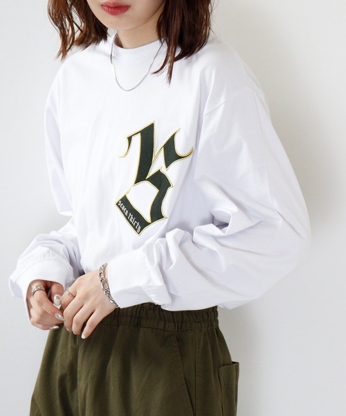 RE730(アールイーセブンサーティー)の「RE730 ドロップショルダー 刺繍ビッグロンT(Tシャツ/カットソー・メンズ・ブラック/ホワイト・L/M/XL)」の4枚目の写真