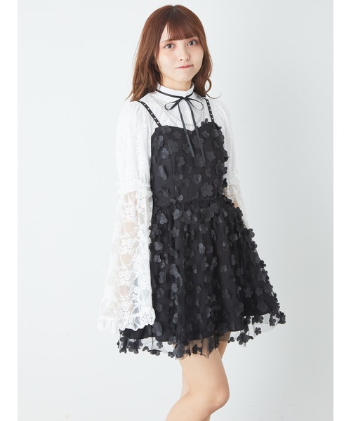 Jamie エーエヌケー(ジェイミーエーエヌケー)の「お花がいっぱいキャミOP(ワンピース・レディース・ブラック/ホワイト・M)」の4枚目の写真