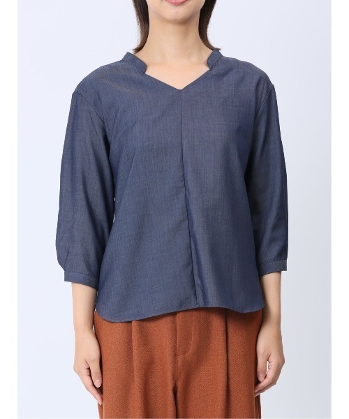 m.f.editorial(エムエフエディトリアル)の「【WEB限定販売】m.f.エディトリアル レディース 形態安定 シャンブレープルオーバー長袖ブラウス(シャツ/ブラウス・レディース・ネイビー・S/LARGE/MEDIUM)」の14枚目の写真