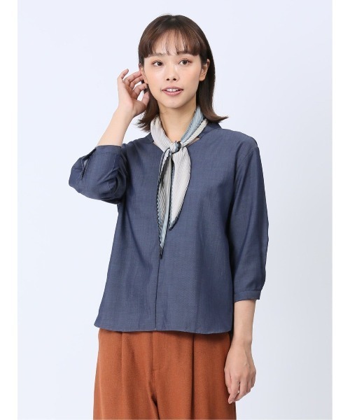 m.f.editorial(エムエフエディトリアル)の「【WEB限定販売】m.f.エディトリアル レディース 形態安定 シャンブレープルオーバー長袖ブラウス(シャツ/ブラウス・レディース・ネイビー・S/LARGE/MEDIUM)」の7枚目の写真