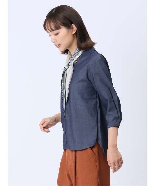 m.f.editorial(エムエフエディトリアル)の「【WEB限定販売】m.f.エディトリアル レディース 形態安定 シャンブレープルオーバー長袖ブラウス(シャツ/ブラウス・レディース・ネイビー・S/LARGE/MEDIUM)」の6枚目の写真