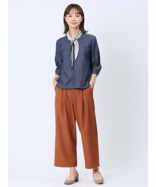 m.f.editorial(エムエフエディトリアル)の「【WEB限定販売】m.f.エディトリアル レディース 形態安定 シャンブレープルオーバー長袖ブラウス(シャツ/ブラウス・レディース・ネイビー・S/LARGE/MEDIUM)」の3枚目の写真