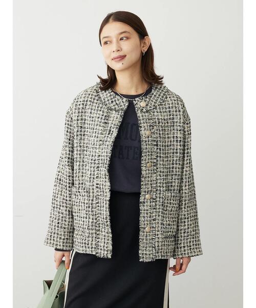 ELENCARE DUE（エレンカーレデュエ）の「・ELENCARE　DUE　ツィードノーカラージャケット（その他アウター・レディース・ブラック/アイボリー・FREE）」の13枚目の写真