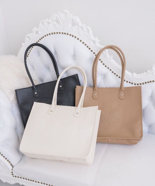 ems excite（エムズエキサイト）の「エンボストートバッグ（トートバッグ・レディース・オフホワイト/ベージュ/ブラック・ONE SIZE）」の4枚目の写真