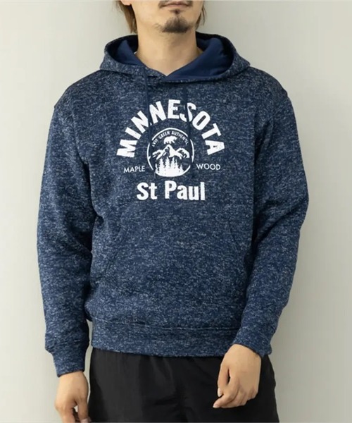 STYLEBLOCK（スタイルブロック）の「ニットフリース裏起毛プリントスウェットプルオーバーパーカー（パーカー・メンズ・ネイビー/杢グレー/ヘザーチャコール/ブラウン・M/LL/L）」の4枚目の写真