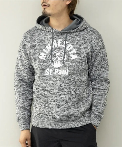 STYLEBLOCK（スタイルブロック）の「ニットフリース裏起毛プリントスウェットプルオーバーパーカー（パーカー・メンズ・ネイビー/杢グレー/ヘザーチャコール/ブラウン・M/LL/L）」の2枚目の写真