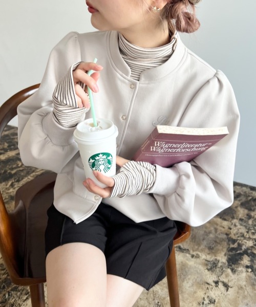 JUMELLE（ジュメロ）の「bonding cardigan（カーディガン/ボレロ・レディース・ベージュ/ブラック・FREE）」の2枚目の写真
