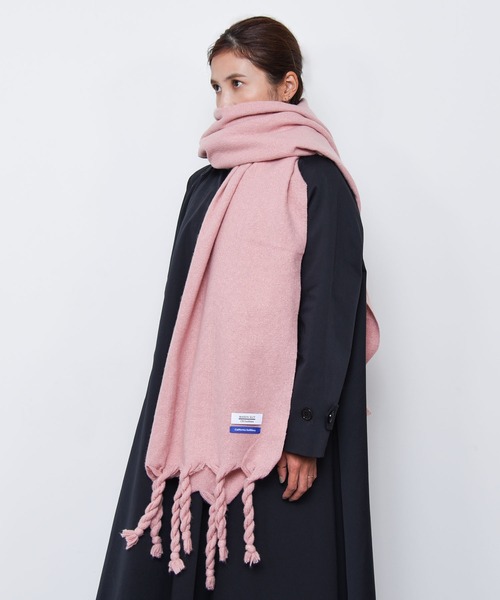 フリンジ付きマフラー ピンク/グレー 35*190cm フリンジ付きマフラー ピンク/グレー 35*190cm