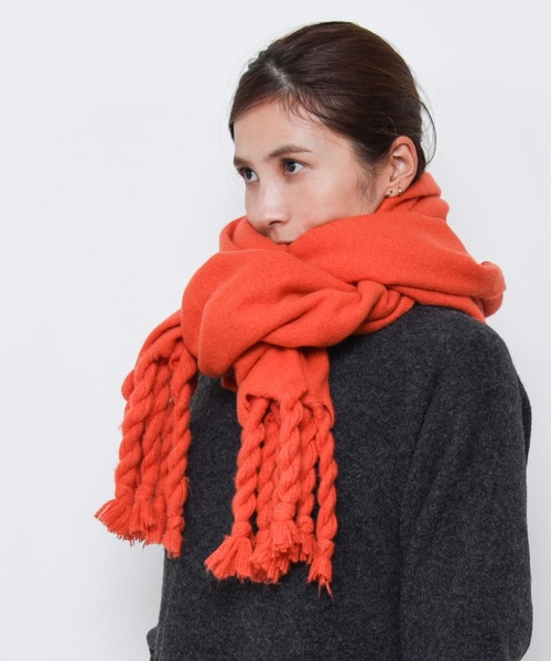 CALIFORNIA OUTFITTERS（カリフォルニア アウトフィッターズ）の「Z-2-SP 10C8 三つ編み フリンジ ボリューム マフラー 大判 ストール フリンジマフラー　【Maison select -メゾンセレクト-】（マフラー・レディース・ブラウン/オレンジ/ライトグレー/ライム/ブラウン系/ピンク/ネイビー/グレー/モスグリーン/ホワイト/ブラック/ベージュ/グリーン/ライトベージュ・ONESIZE）」の22枚目の写真