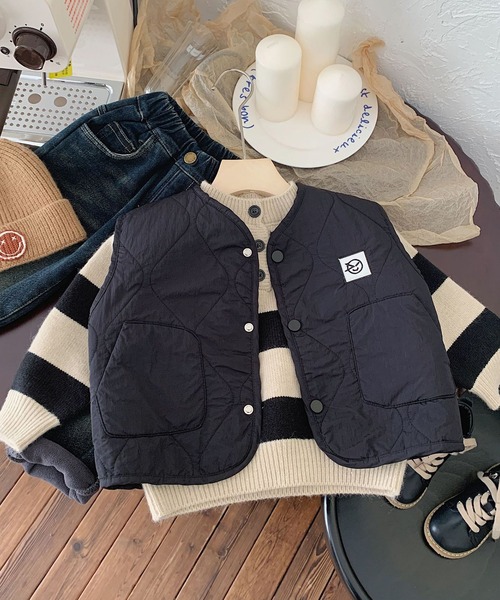 aimoha（アイモハ）の「【aimoha-KIDS-】子供服　レトロ裏ボアベスト（ベスト・キッズ・チョコ/ブラック・120/140/130/110）」の2枚目の写真