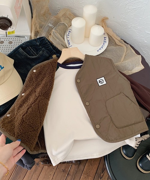aimoha（アイモハ）の「【aimoha-KIDS-】子供服　レトロ裏ボアベスト（ベスト・キッズ・チョコ/ブラック・120/140/130/110）」の9枚目の写真