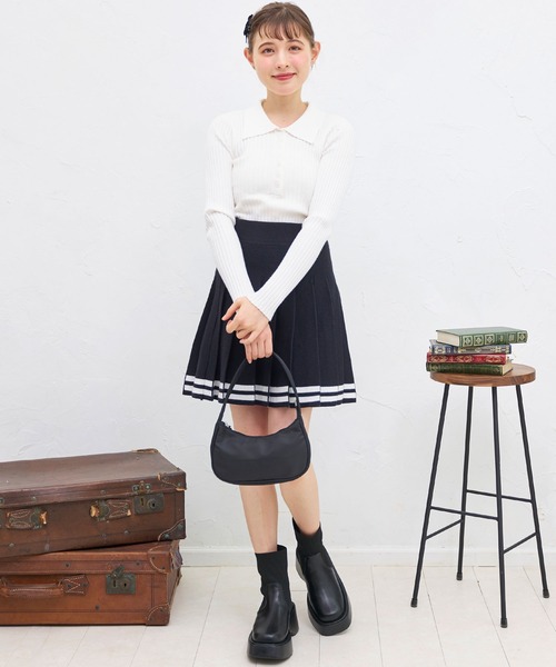 titty&Co. PETIT(ティティアンドコープティ)の「【titty&Co.PETIT 】ジャガードプリーツラインスカート(スカート・レディース・ブラック/ホワイト・FREE)」の3枚目の写真