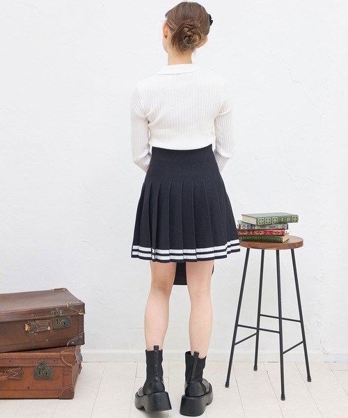 titty&Co. PETIT(ティティアンドコープティ)の「【titty&Co.PETIT 】ジャガードプリーツラインスカート(スカート・レディース・ブラック/ホワイト・FREE)」の6枚目の写真