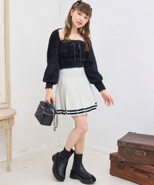 titty&Co. PETIT(ティティアンドコープティ)の「【titty&Co.PETIT 】ジャガードプリーツラインスカート(スカート・レディース・ブラック/ホワイト・FREE)」の9枚目の写真